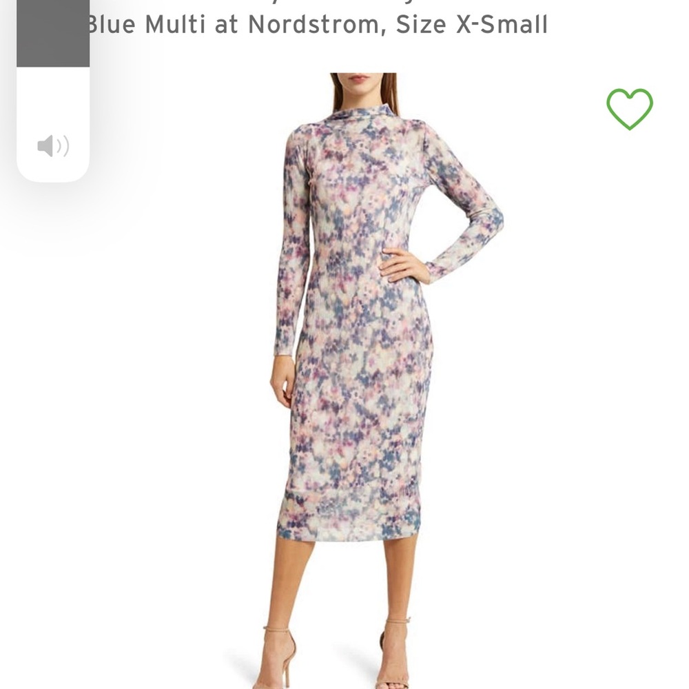 Steve Madden maya rib Floral Long Sleeve Midi Dress- in blue multi